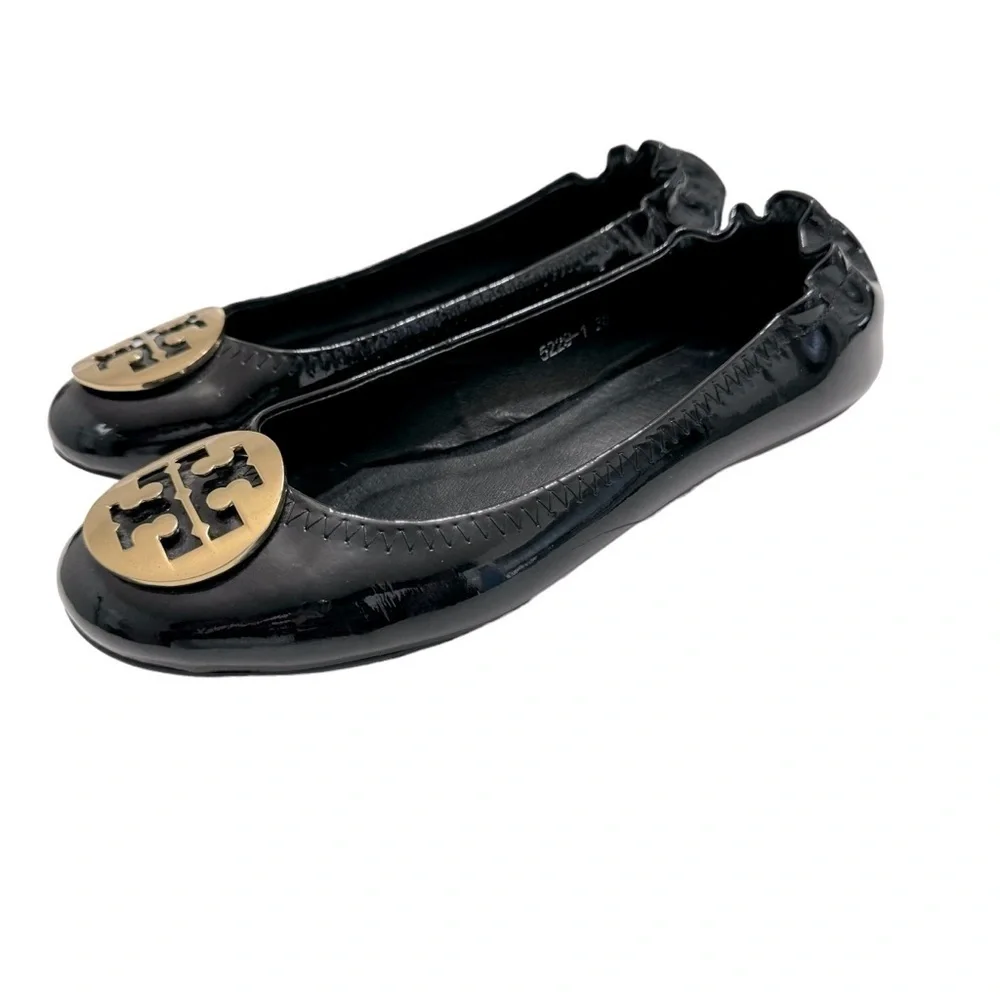 Tory Burch Womens Black Patent Leather Ballet Flats Sz 38/7.5US‎